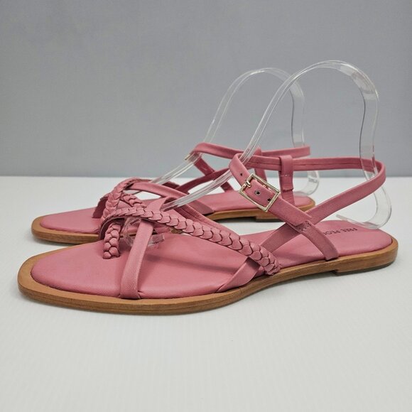 Free People Sunny Days Flat Sandal Womens 9 Pink Braided Leather Boho Casual NEW - Picture 1 of 14